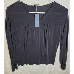 NWT Lucky Brand Women's Size S/P Black Linen Blend Embroidered‎ 3/4 Sleeve Top